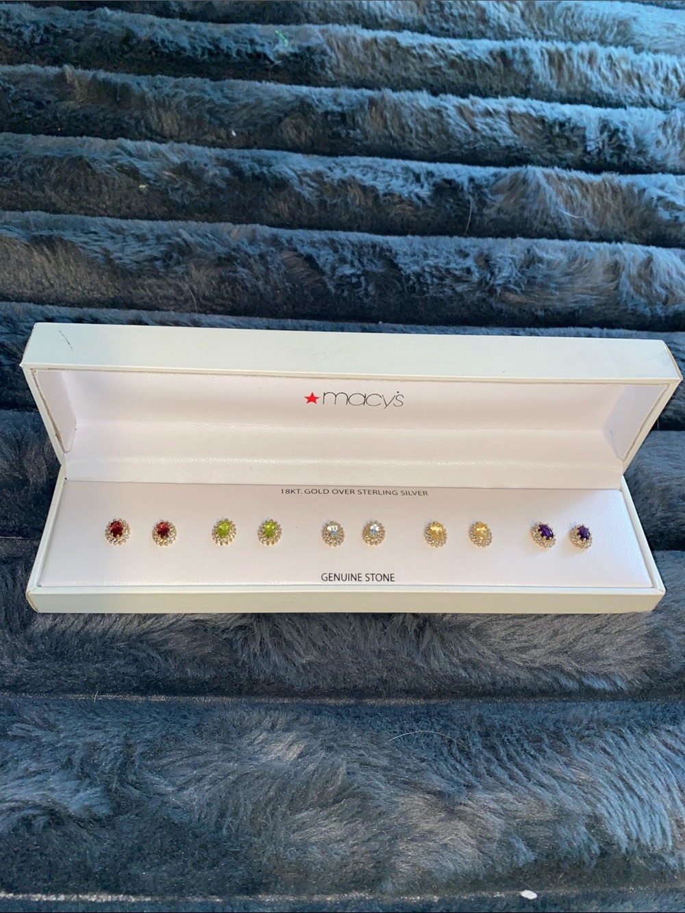 Macy's 18KT Gold Over Sterling Silver Multi-Color Genuine Stone Stud Earring Set